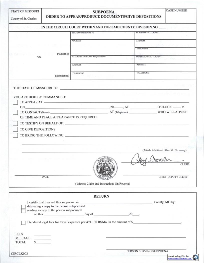 Subpoena {CIRCLK003} | Pdf Fpdf Docx | Missouri