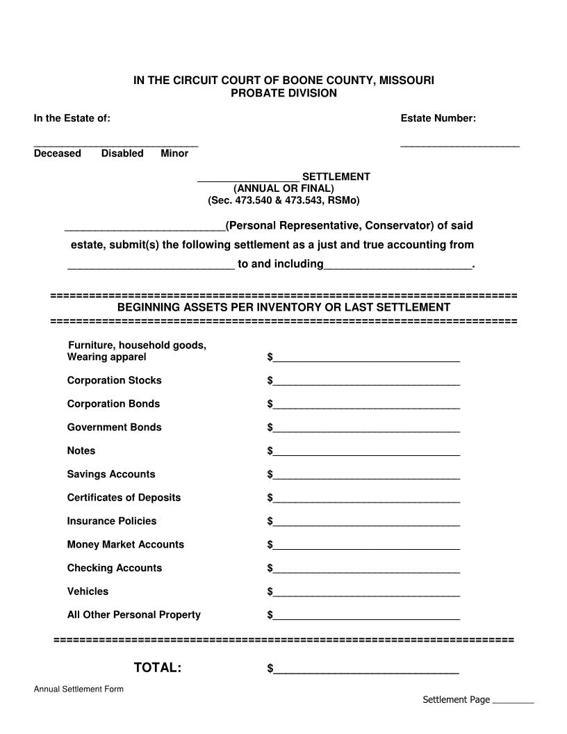 Annual Settlement Form | Pdf Fpdf Docx | Missouri