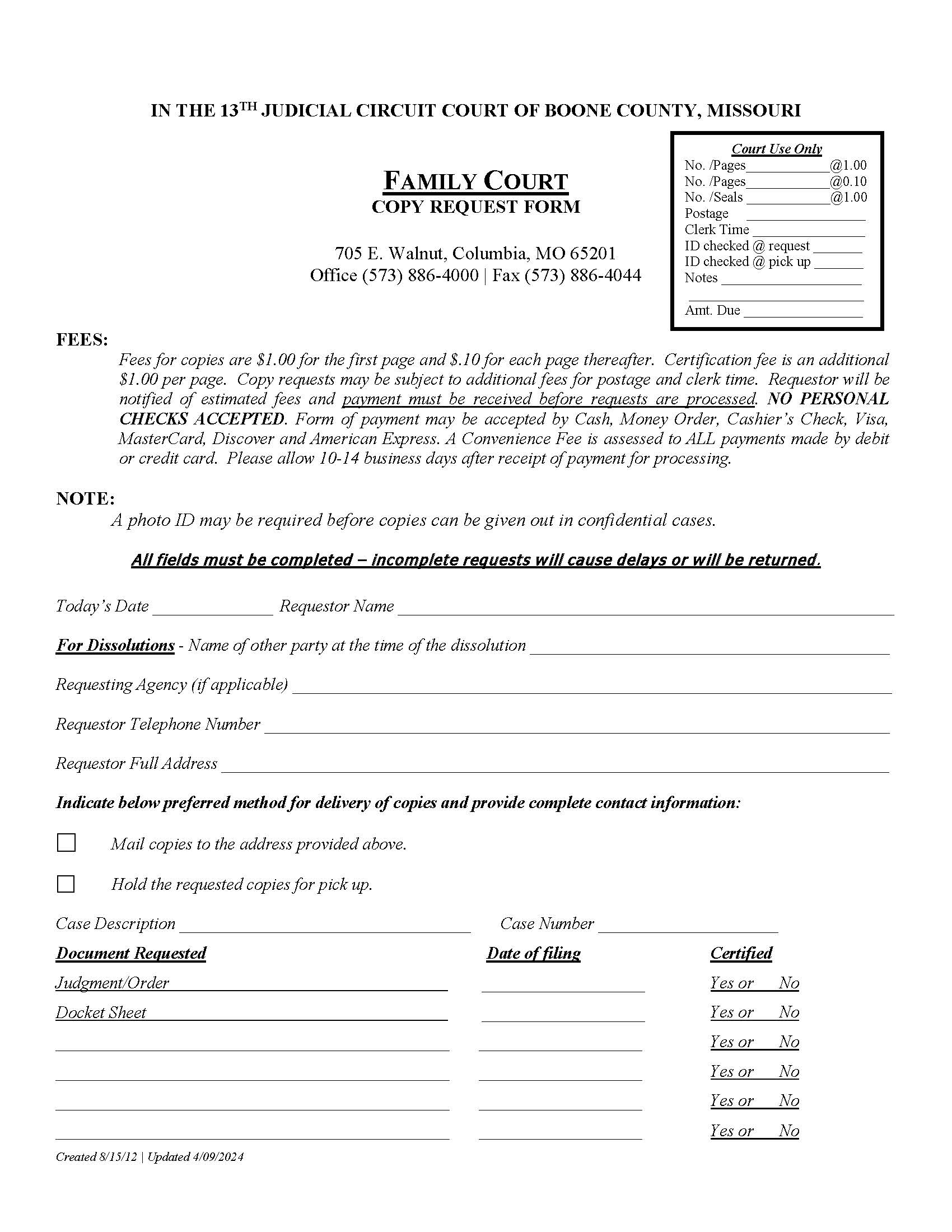 Copy Request - Family | Pdf Fpdf Docx | Missouri