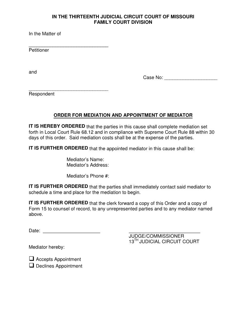 Order For Mediation | Pdf Fpdf Docx | Missouri