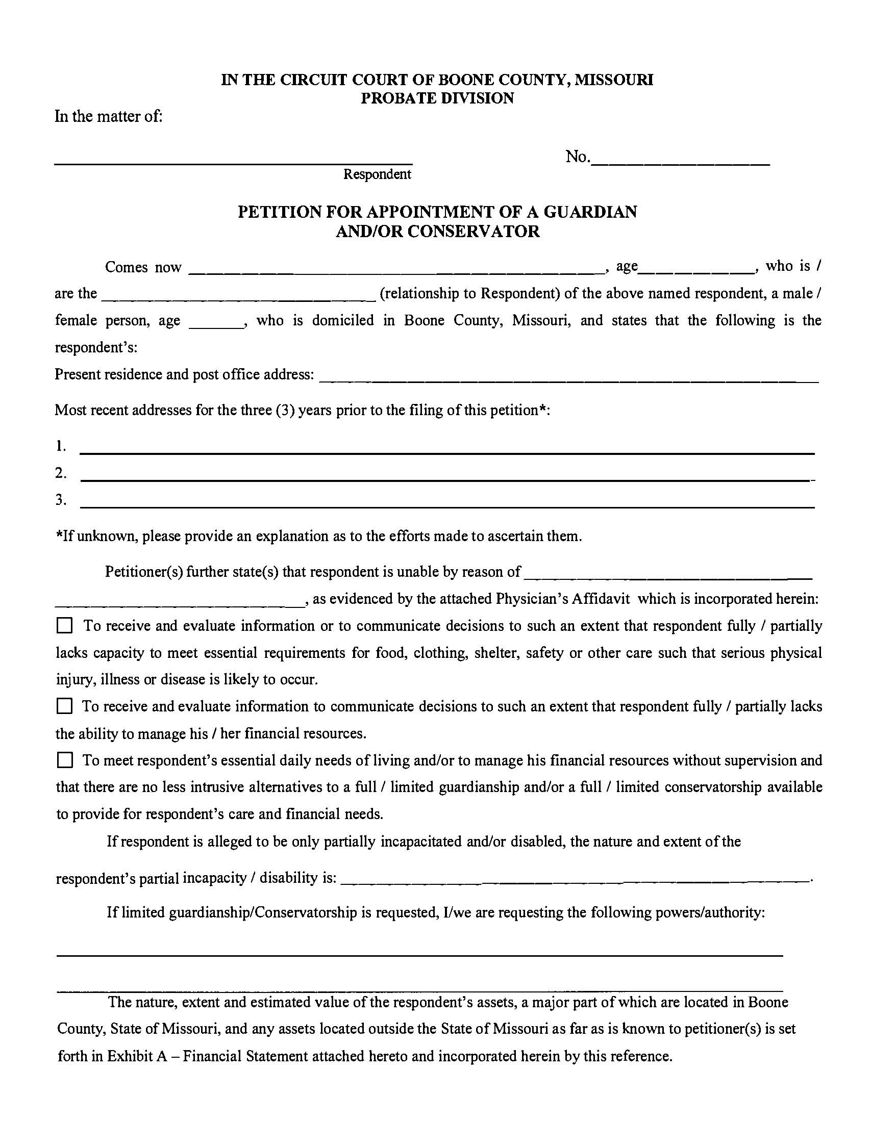 Petition For Appointment Of Guardian - Conservator | Pdf Fpdf Docx | Missouri