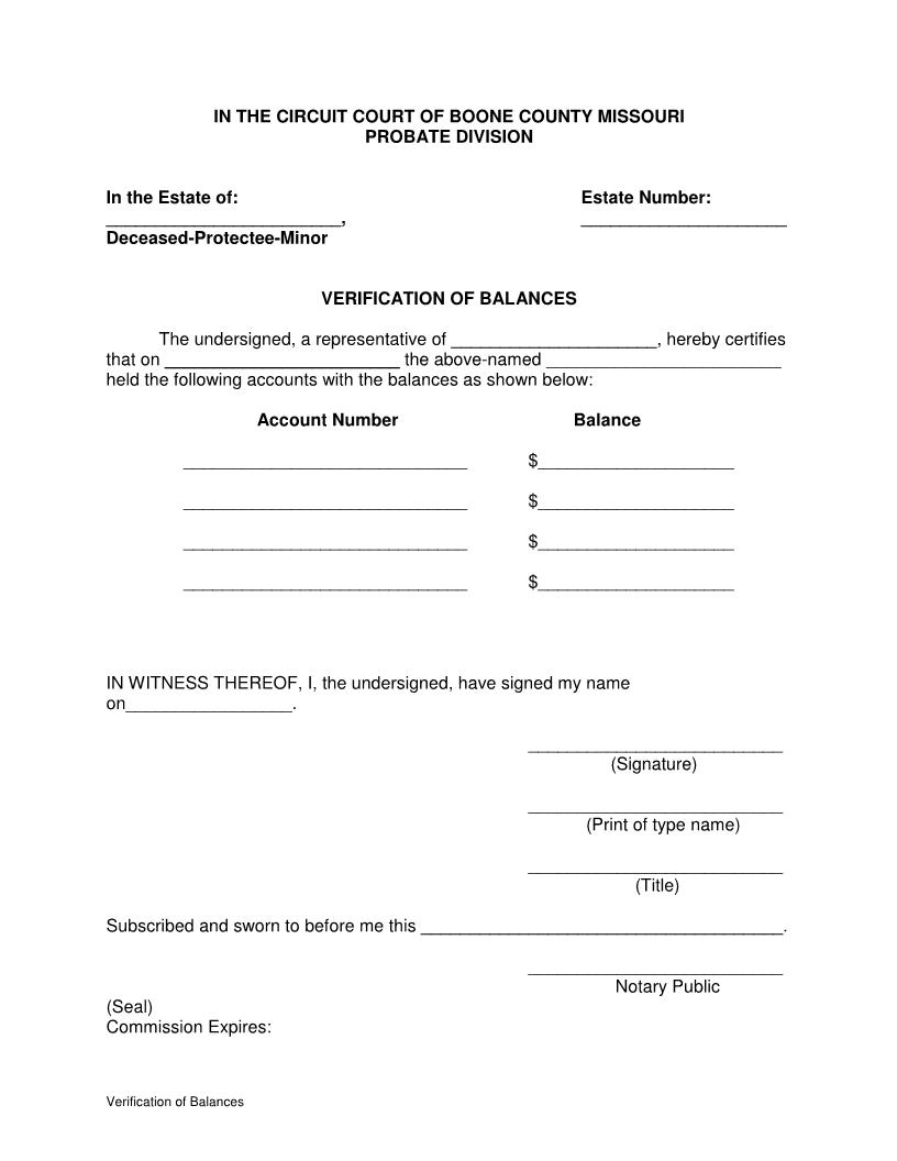 Verification Of Balances | Pdf Fpdf Docx | Missouri