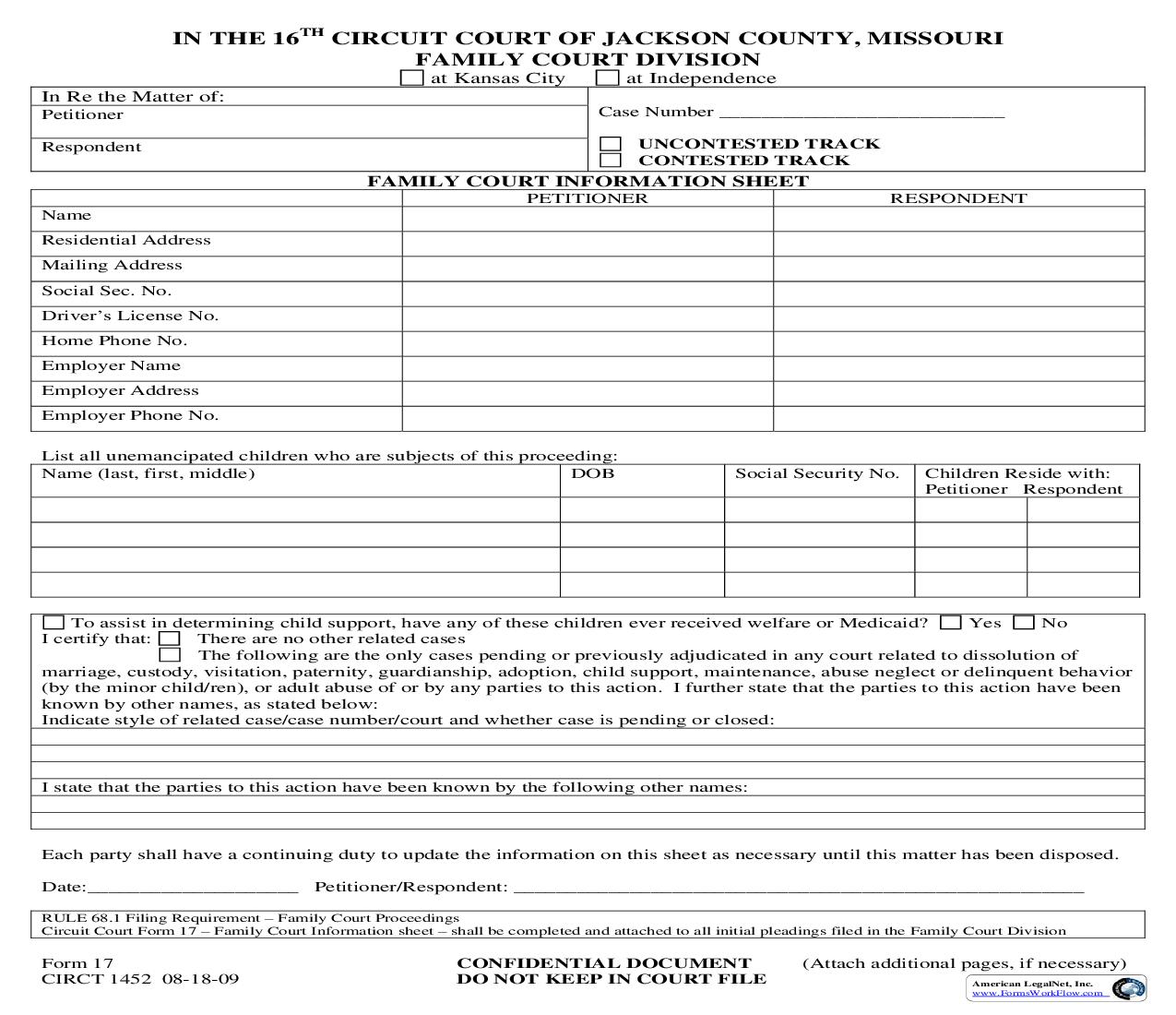 Family Court Information Sheet {17} | Pdf Fpdf Doc Docx | Missouri