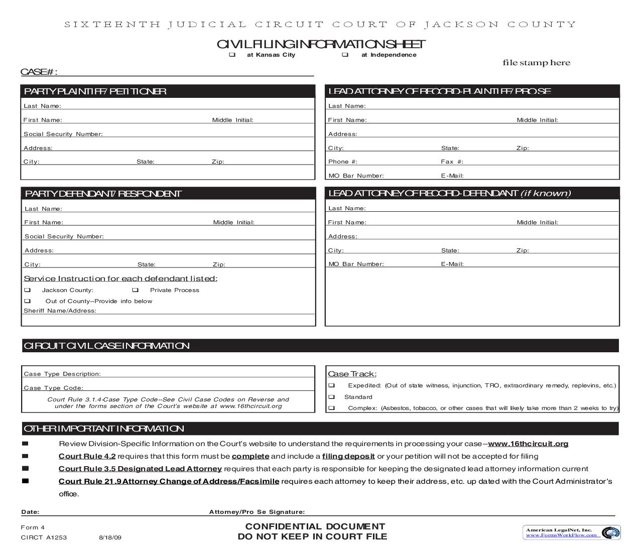 Civil Filing Information Sheet |  | Missouri