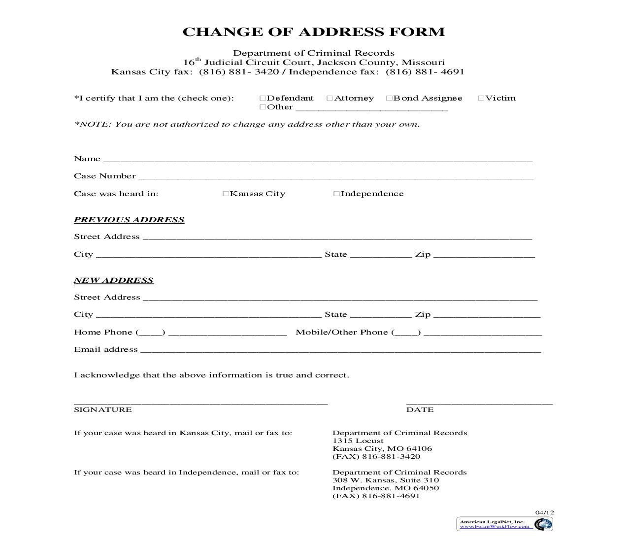 Change Of Address Form | Pdf Fpdf Doc Docx | Missouri