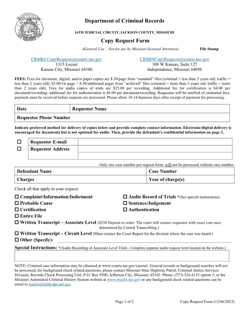 Copy Request Form | Pdf Fpdf Docx | Missouri