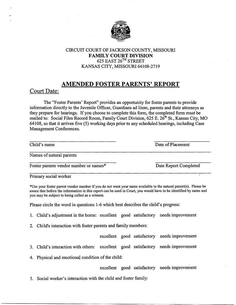 Amended Foster Parent Report | Pdf Fpdf Docx | Missouri