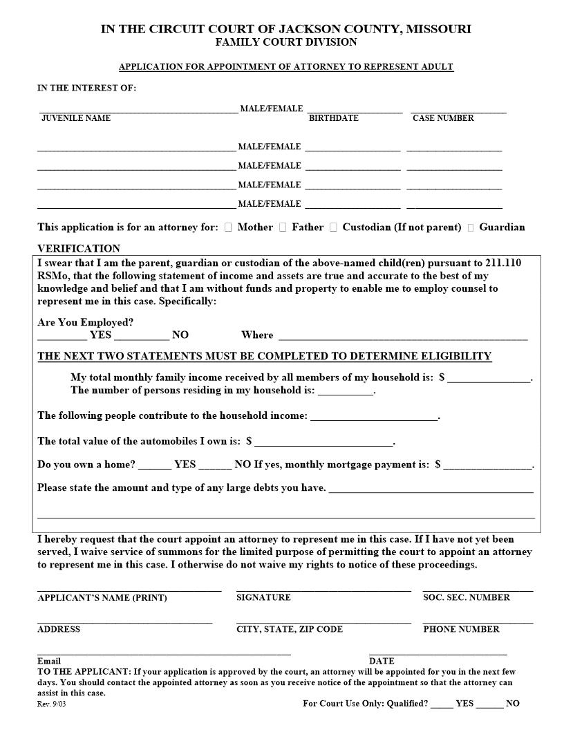 Application For Appointment of Attorney | Pdf Fpdf Docx | Missouri