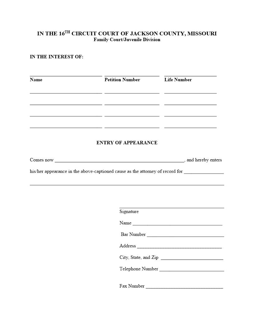 Entry Of Appearance | Pdf Fpdf Docx | Missouri