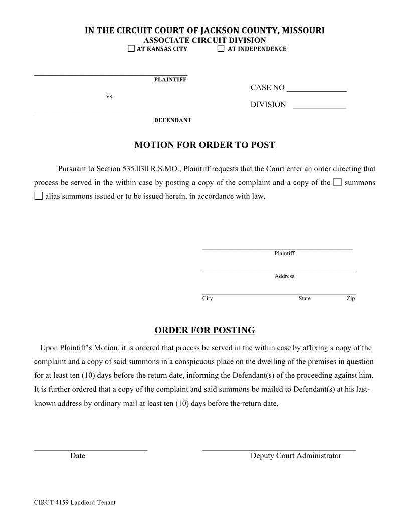 Motion And Order To Post | Pdf Fpdf Docx | Missouri