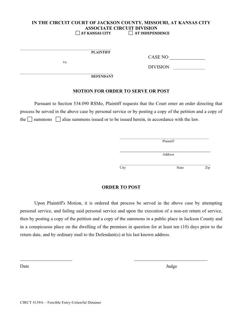 Motion And Order To Serve Or Post | Pdf Fpdf Docx | Missouri