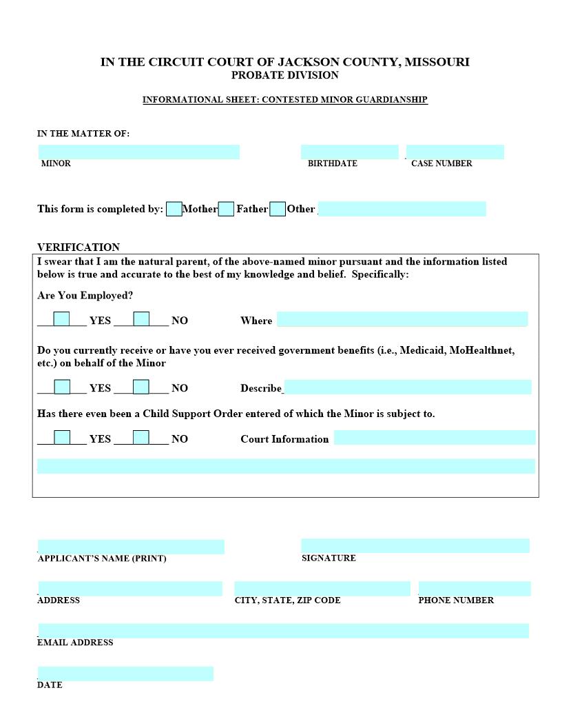 Informational Sheet - Contested Minor Guardianship | Pdf Fpdf Docx | Missouri