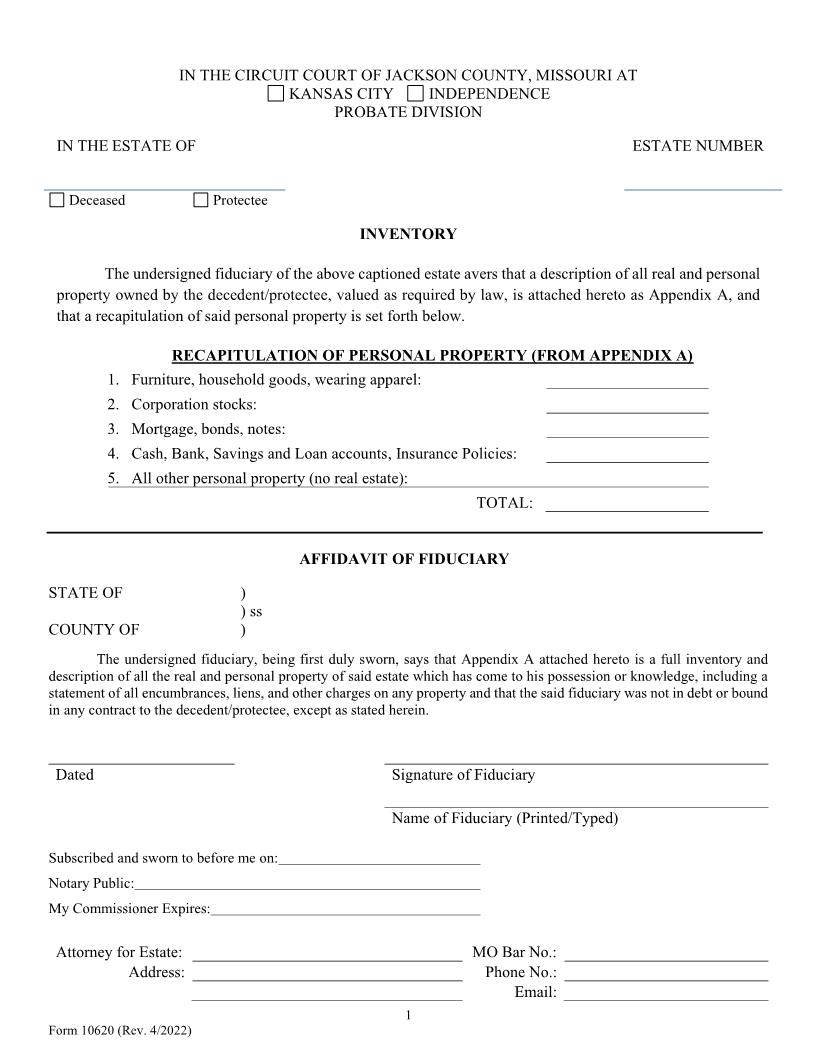 Inventory Of Property {10260} | Pdf Fpdf Doc Docx | Missouri