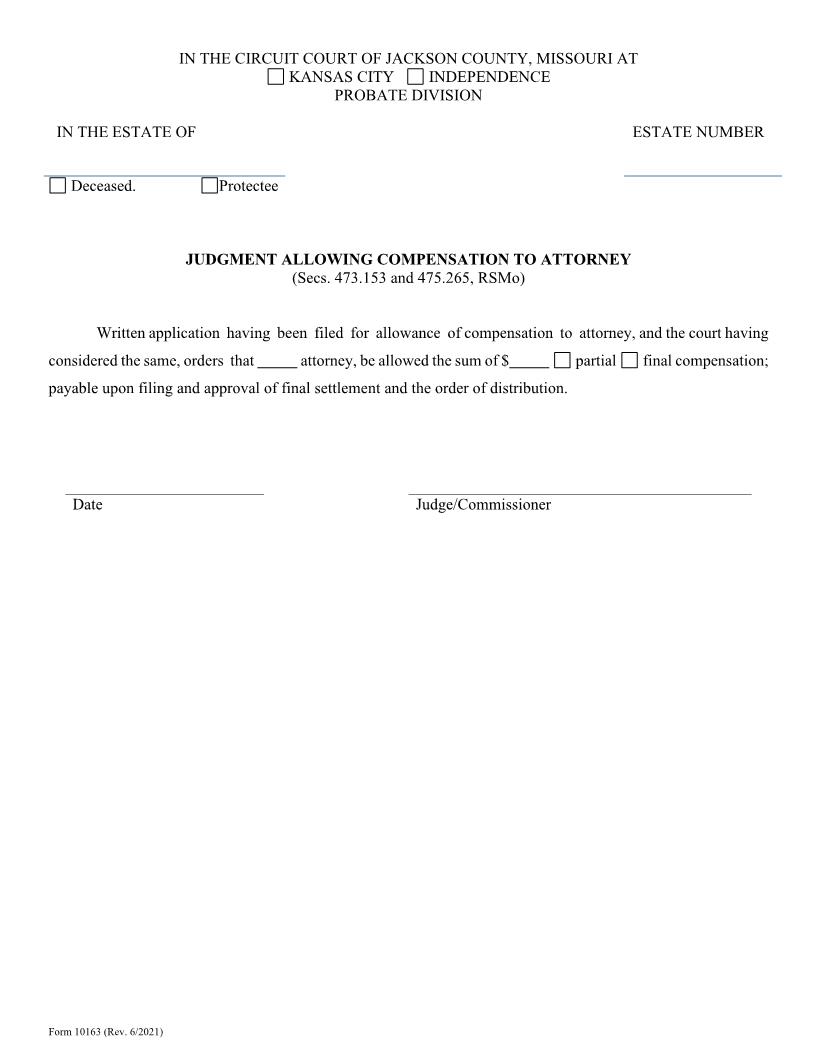 Judgment Allowing Compensation To Attorney {10163} | Pdf Fpdf Doc Docx | Missouri