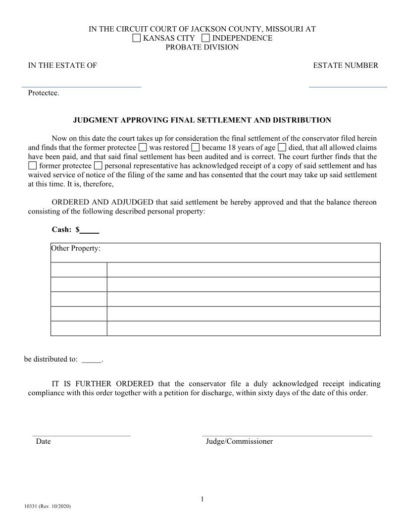 Judgment Approving Settlement  And For Distribution {10331} | Pdf Fpdf Doc Docx | Missouri