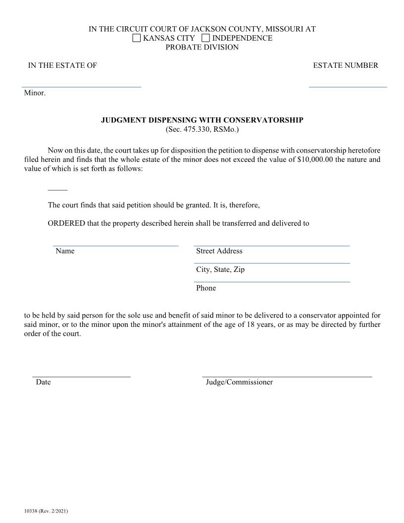 Judgment Dispensing With Conservatorship {10338} | Pdf Fpdf Doc Docx | Missouri