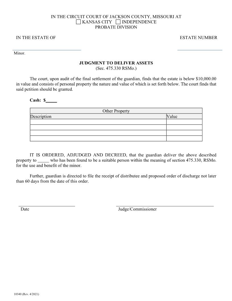 Judgment To Deliver Assets {10340} | Pdf Fpdf Doc Docx | Missouri