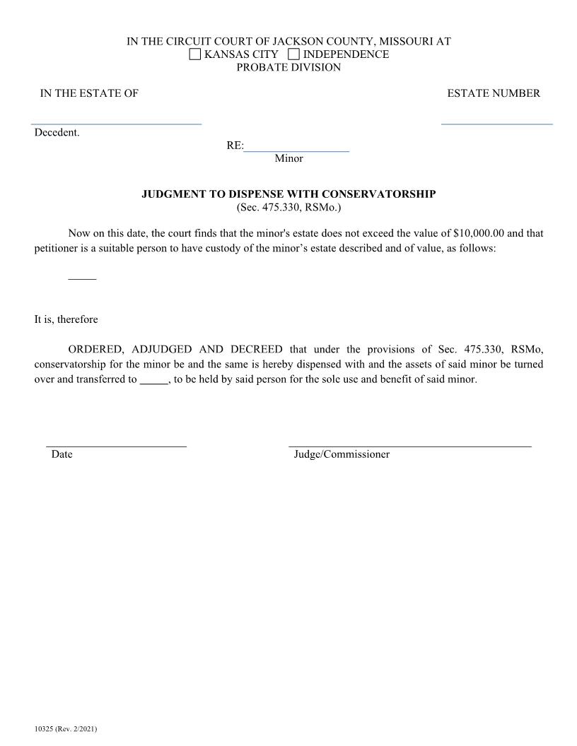 Judgment To Dispense With Conservatorship {10325} | Pdf Fpdf Doc Docx | Missouri