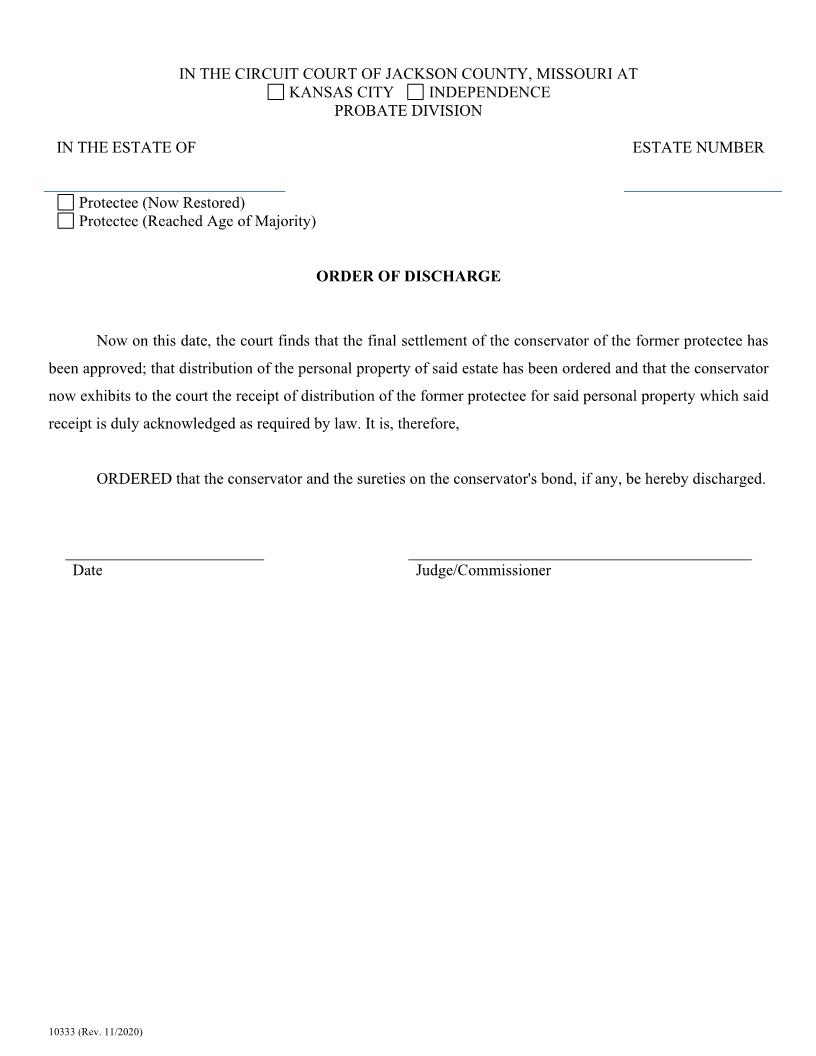 Order Of Discharge {10333} | Pdf Fpdf Doc Docx | Missouri