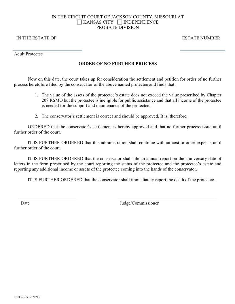 Order Of No Further Process {10213} | Pdf Fpdf Doc Docx | Missouri