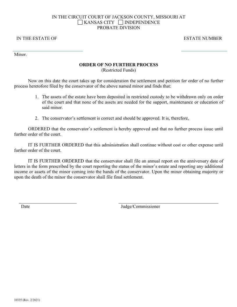 Order Of No Further Process (Restricted Funds) {10335} | Pdf Fpdf Doc Docx | Missouri