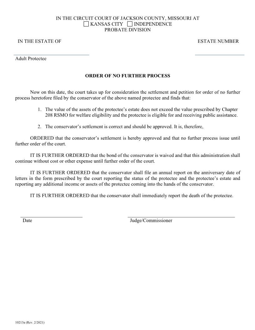 Order Of No Further Process (With Bond Waived) {10213a} | Pdf Fpdf Doc Docx | Missouri