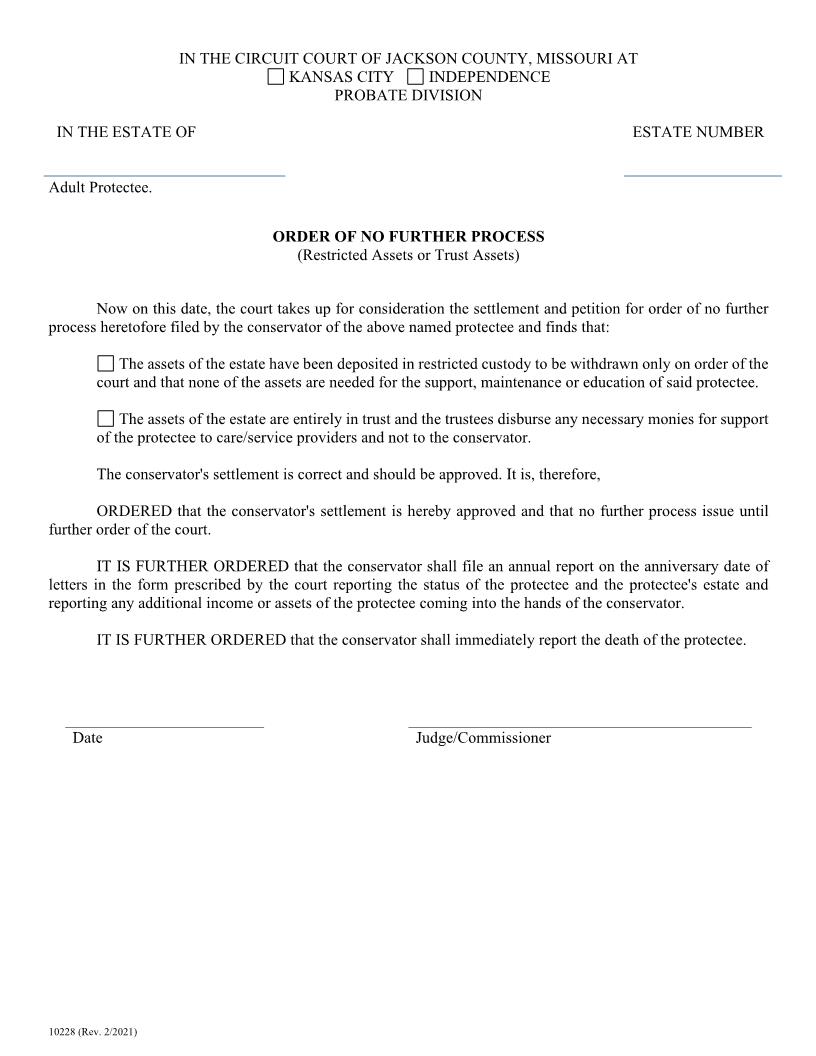Order Of No Further Process Restricted Assets Or Trust Assets {10228} | Pdf Fpdf Doc Docx | Missouri
