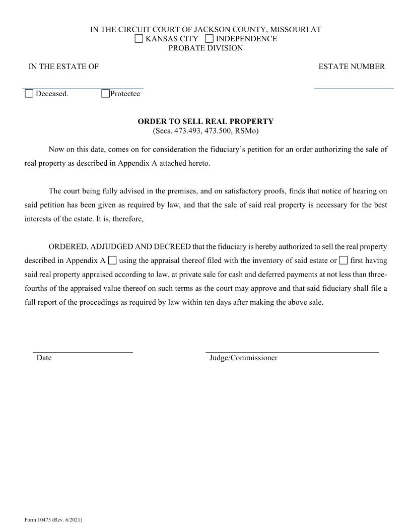 Order To Sell Real Property {10475} | Pdf Fpdf Doc Docx | Missouri