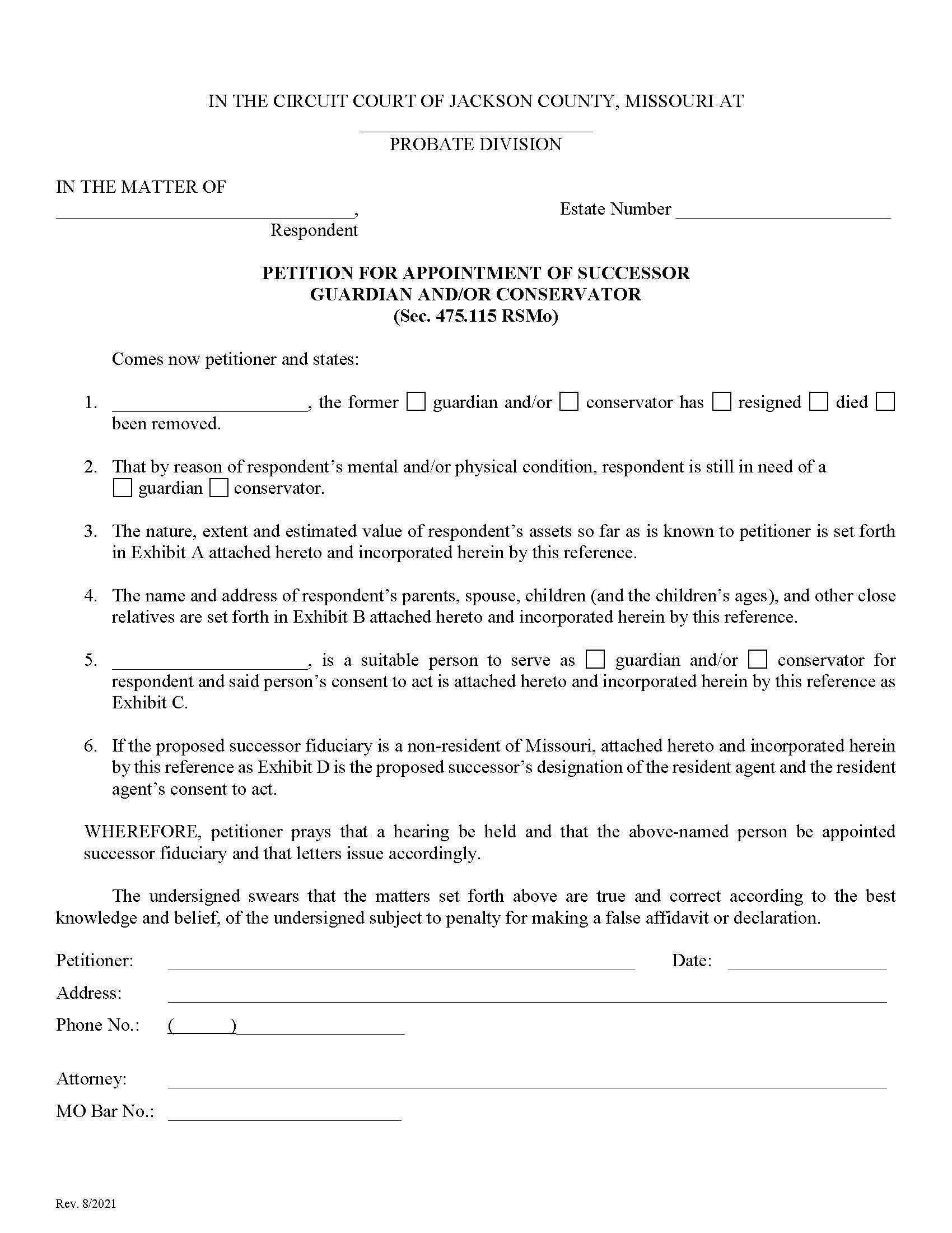 Petition For Appointment Of Successor Guardian Or Conservator | Pdf Fpdf Doc Docx | Missouri