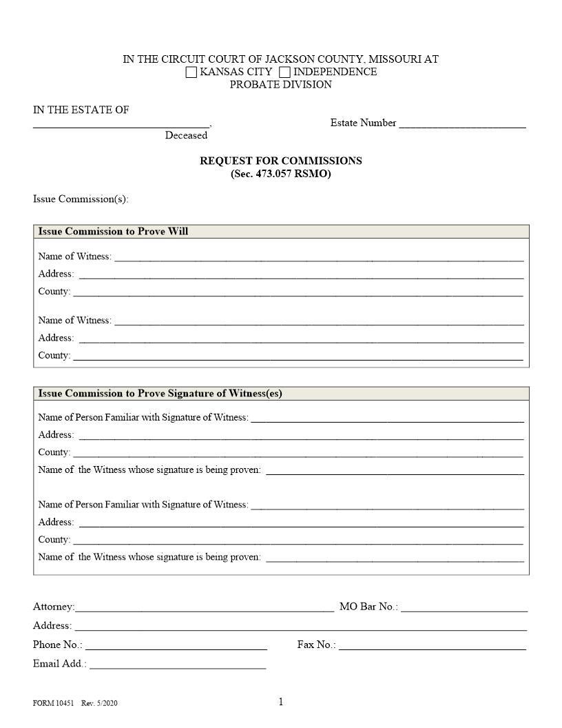 Request For Commission {10451} | Pdf Fpdf Doc Docx | Missouri