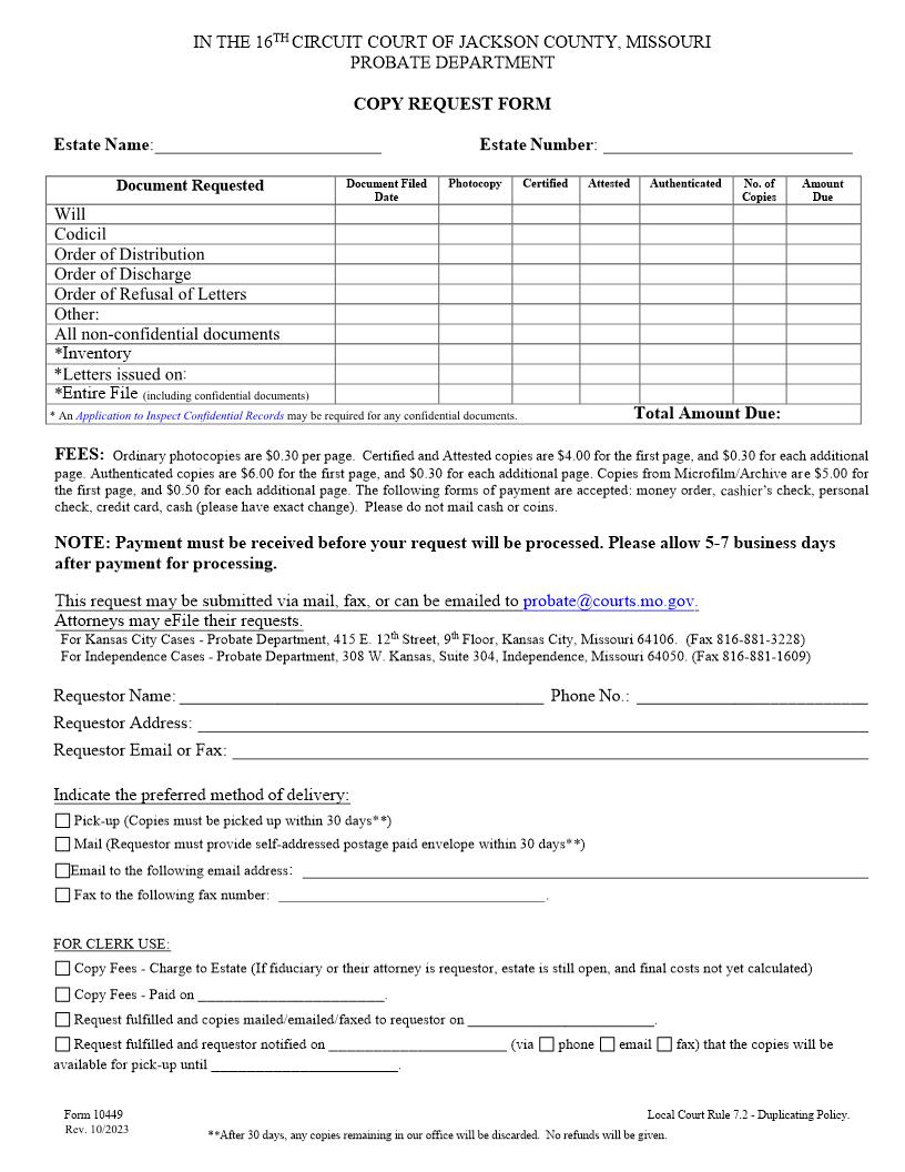 Request For Copies {10449} | Pdf Fpdf Doc Docx | Missouri