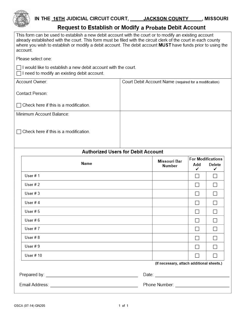 Request To Establish Debit Account | Pdf Fpdf Docx | Missouri
