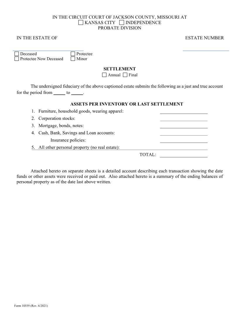 Settlement {10559} | Pdf Fpdf Docx | Missouri