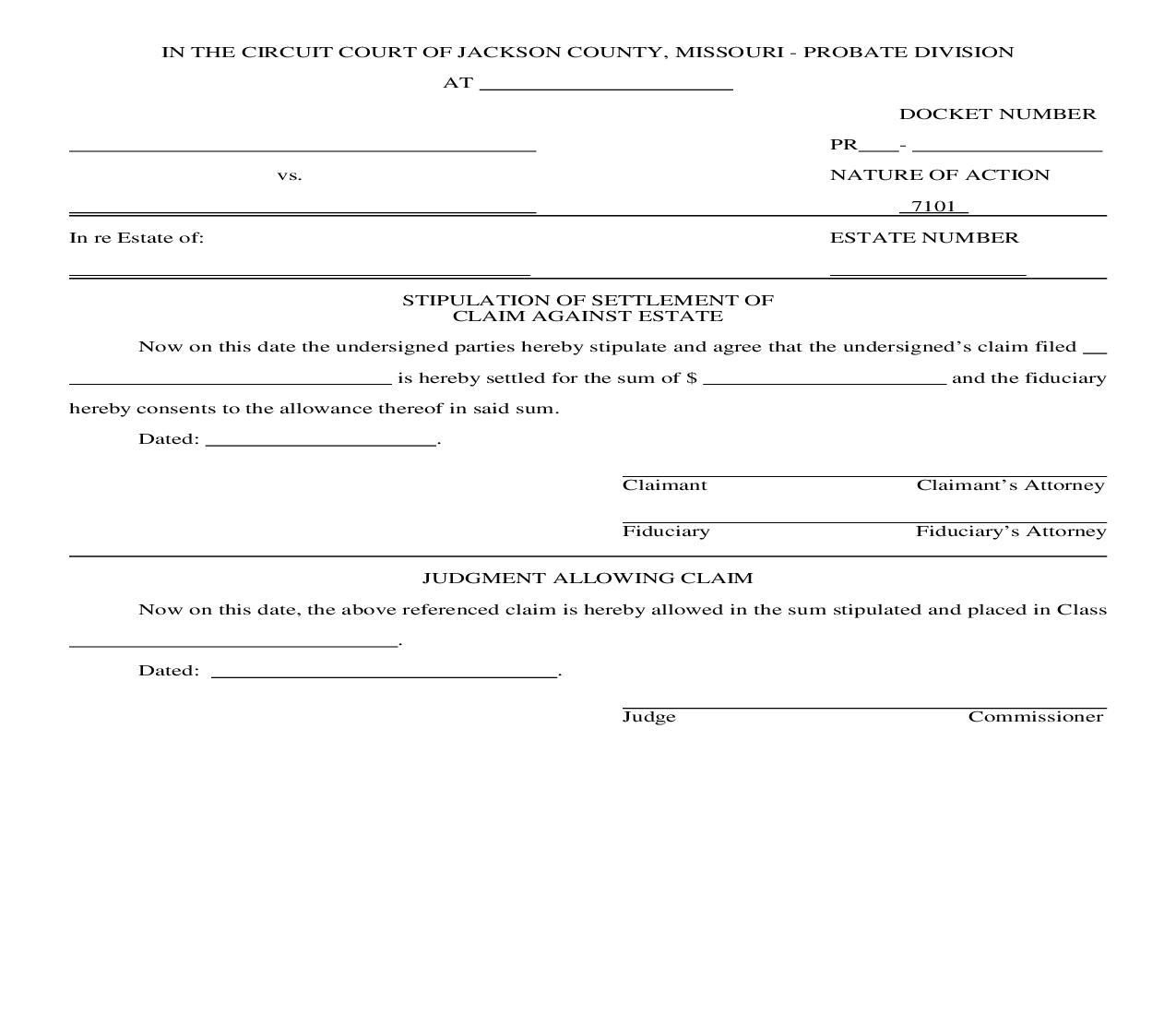 Stipulation Of Settlement Of Claim Against Estate {10143} | Pdf Fpdf Doc Docx | Missouri