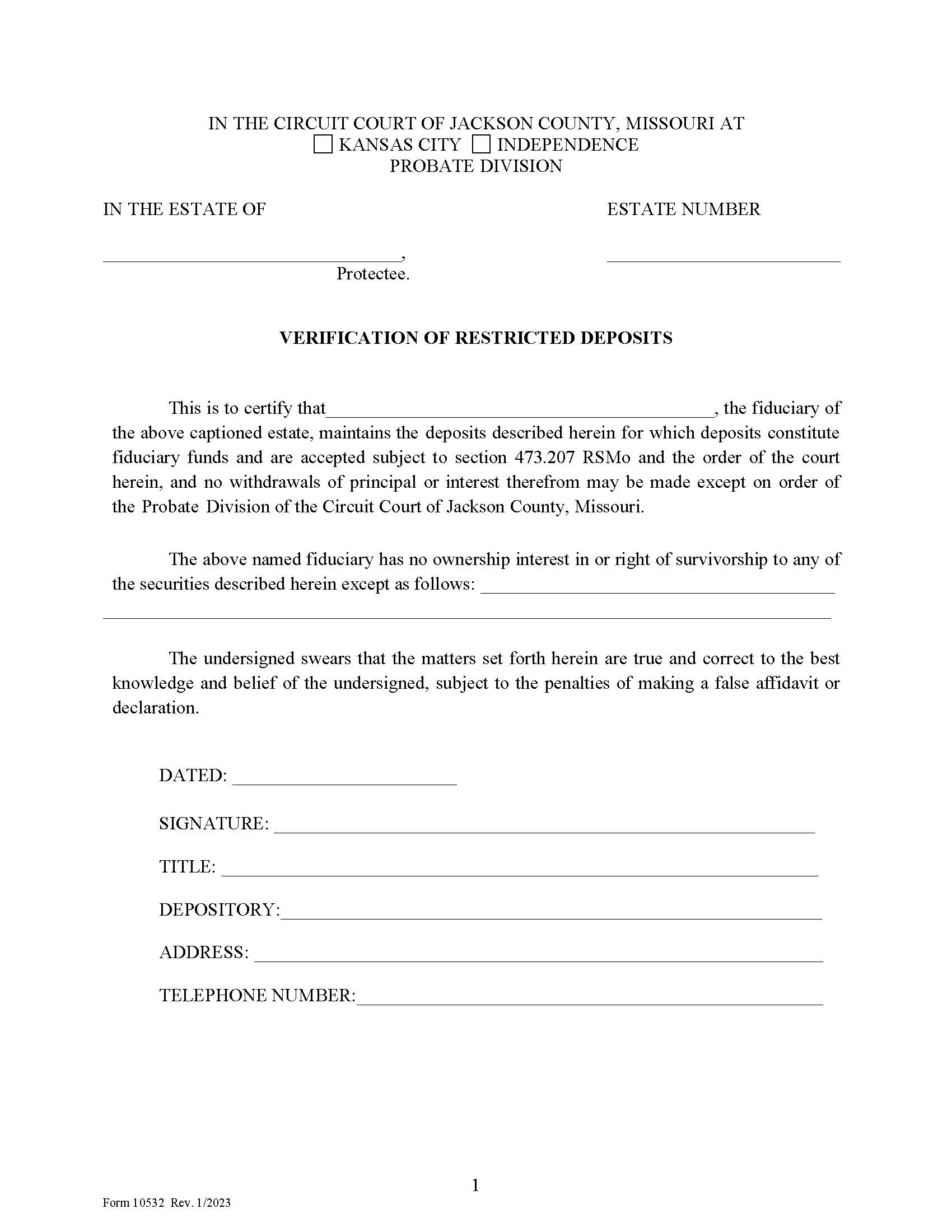 Verification Of Restricted Assets {10532} | Pdf Fpdf Doc Docx | Missouri