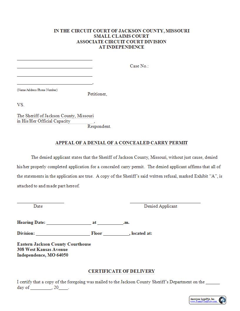 Appeal Of A Denial Of A Concealed Carry Permit | Pdf Fpdf Docx | Missouri
