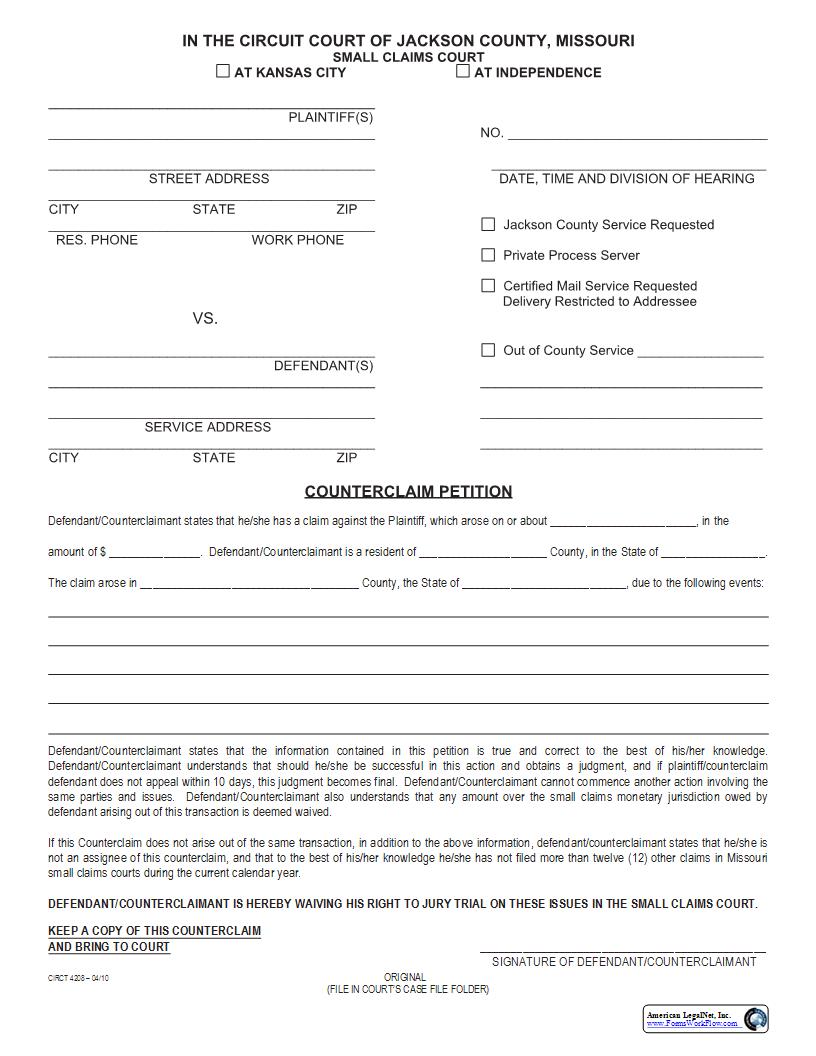 Counterclaim Petition {4208} | Pdf Fpdf Docx | Missouri