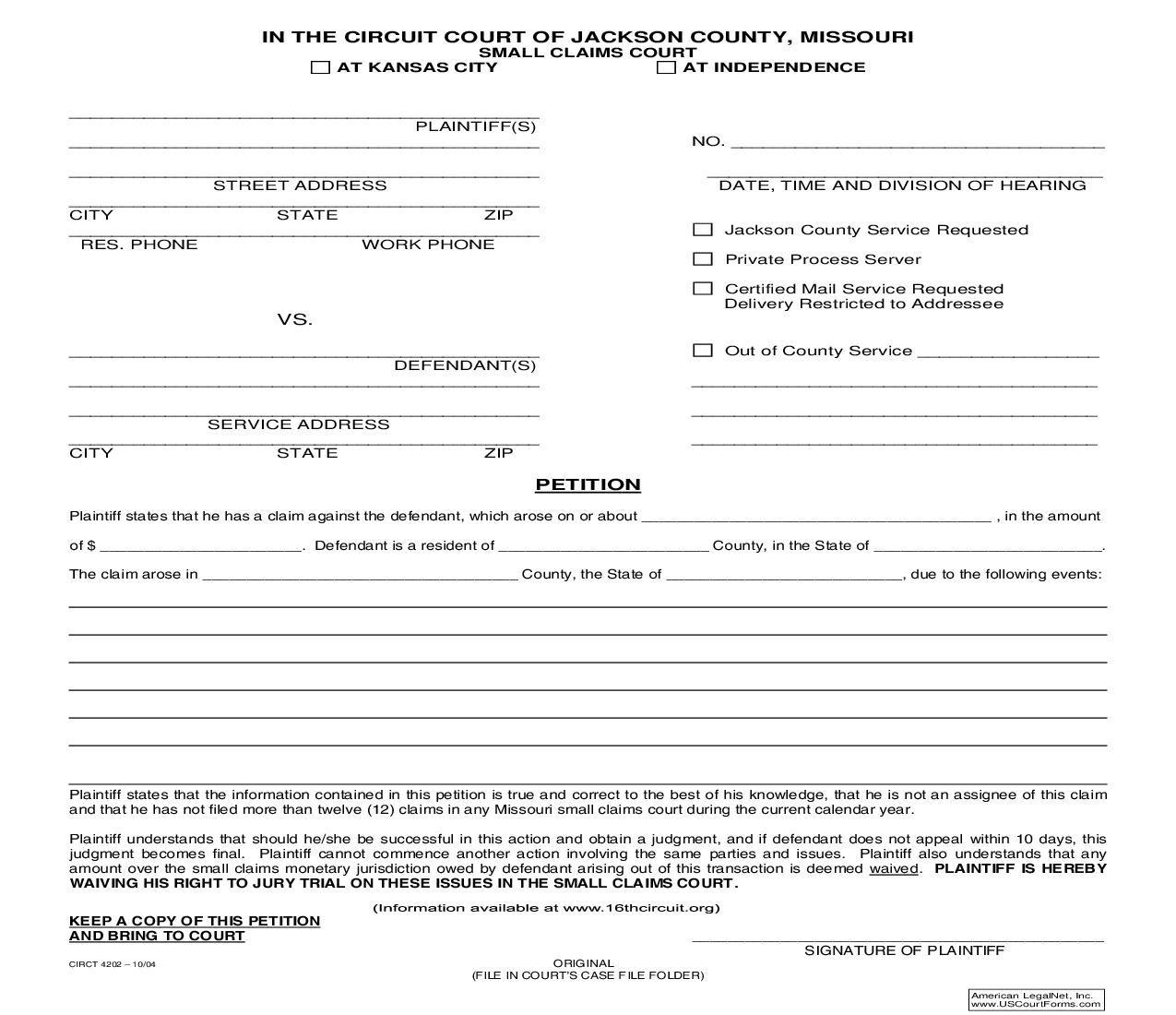 Petition {4202} | Pdf Fpdf Doc Docx | Missouri