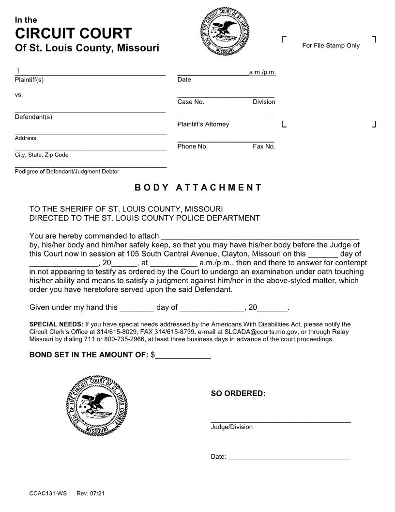 Body Attachment {CCAC131-WS} | Pdf Fpdf Docx | Missouri