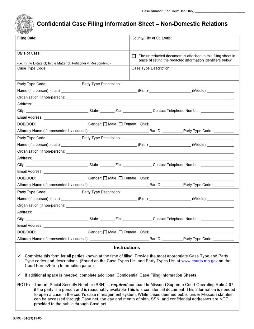 Circuit Civil-Associate Civil Filing Information Sheet | Pdf Fpdf Doc Docx | Missouri