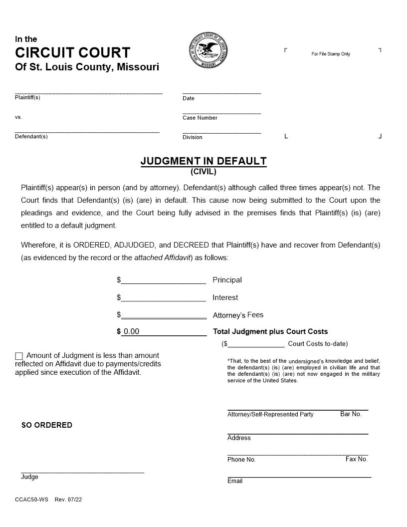 Judgment In Default {CCAC50} | Pdf Fpdf Doc Docx | Missouri