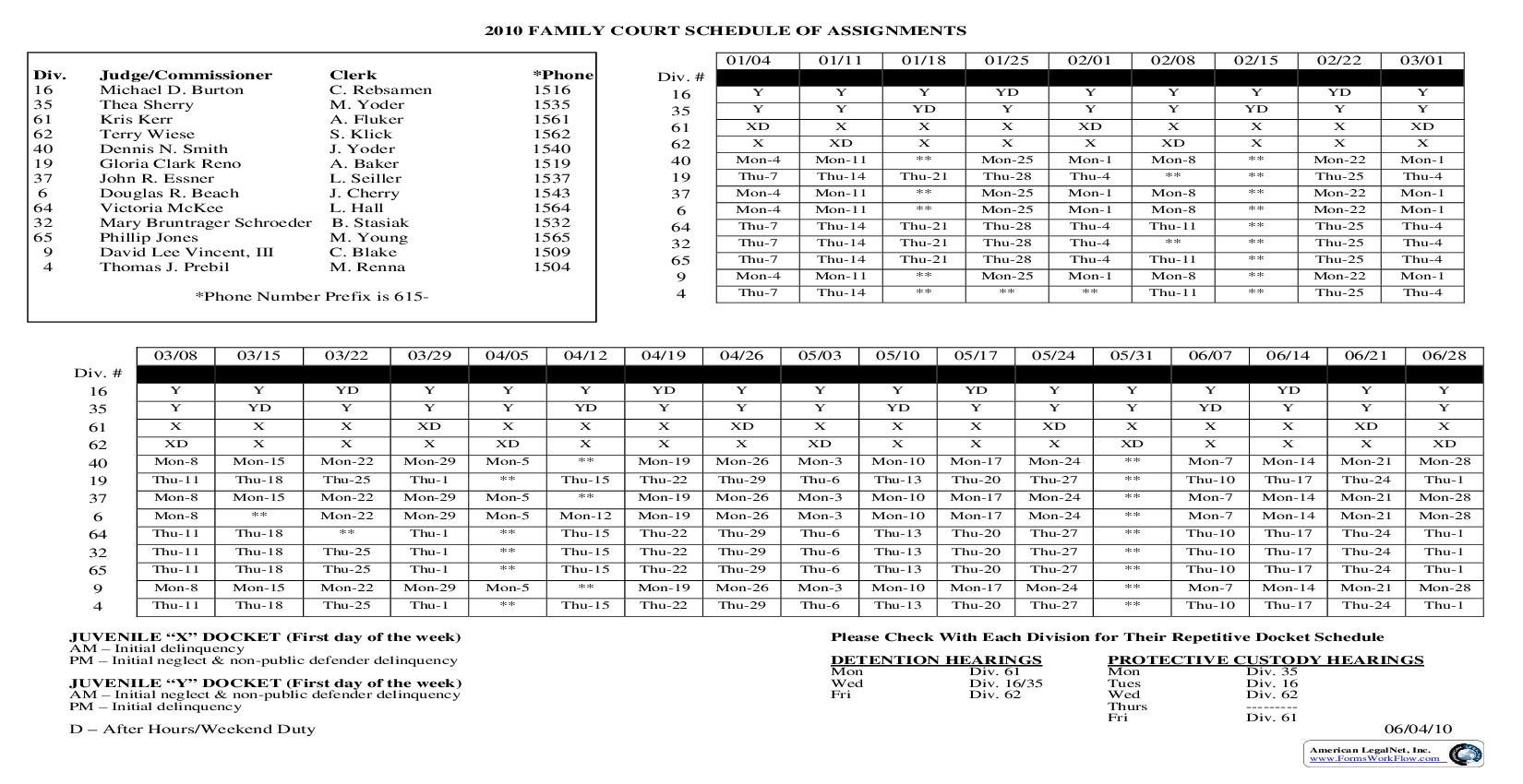 2010 Family Court Schedule Of Assignments |  | Missouri