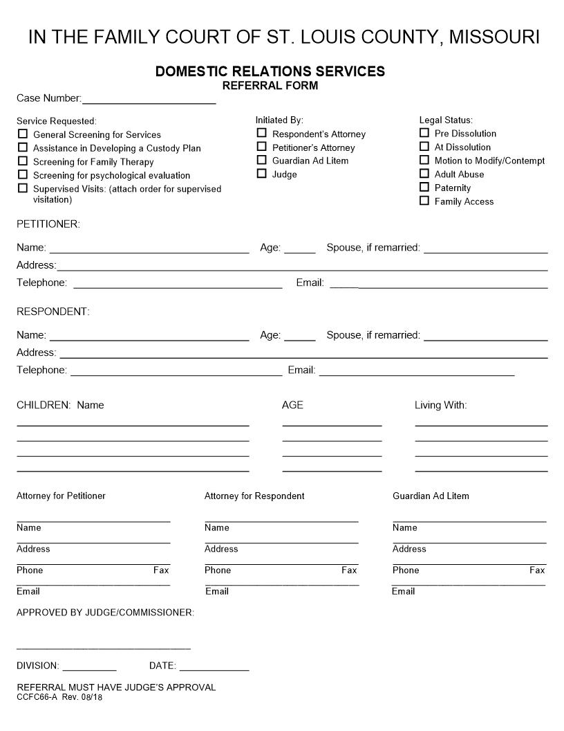 Domestic Relations Services Referral Form {CCFC66} | Pdf Fpdf Doc Docx | Missouri