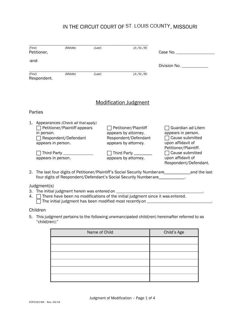 Modification Judgment | Pdf Fpdf Doc Docx | Missouri