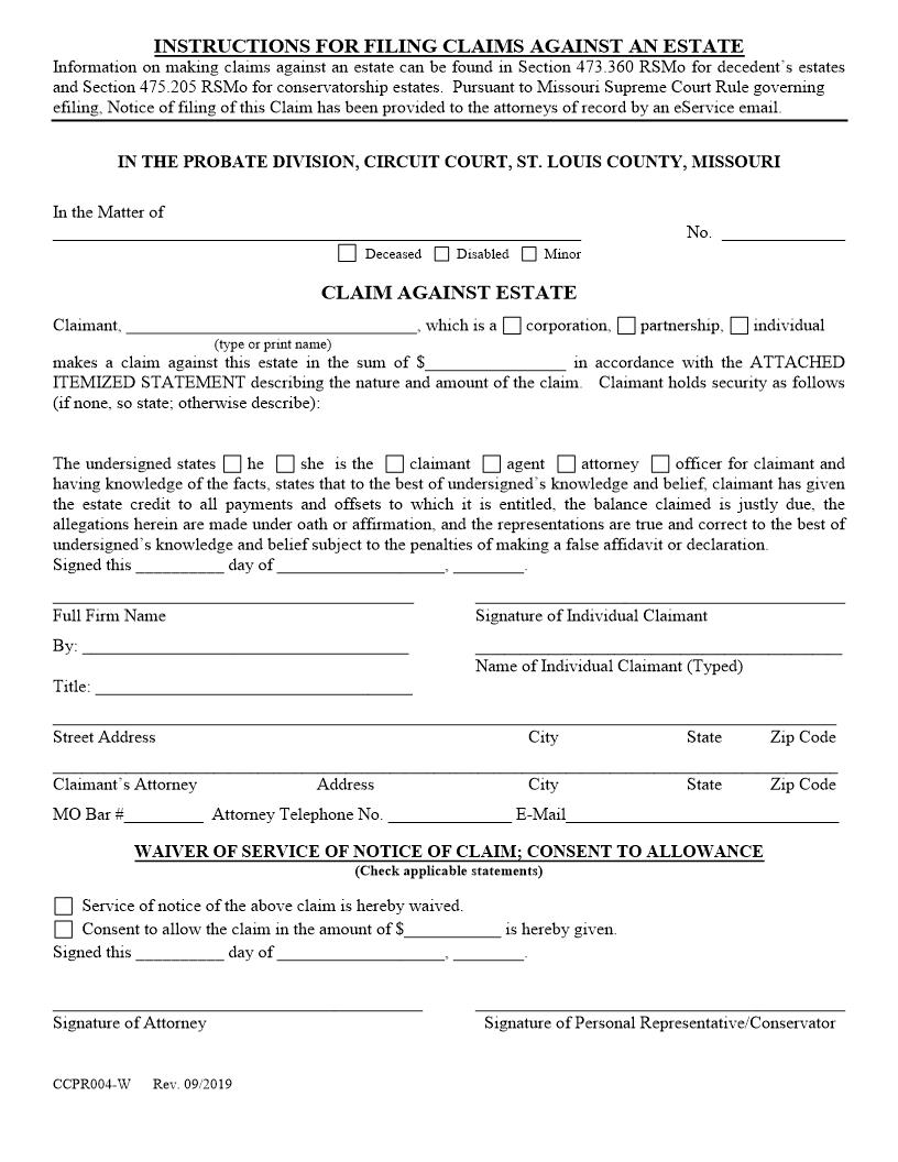 Claim {CCPR004} | Pdf Fpdf Doc Docx | Missouri