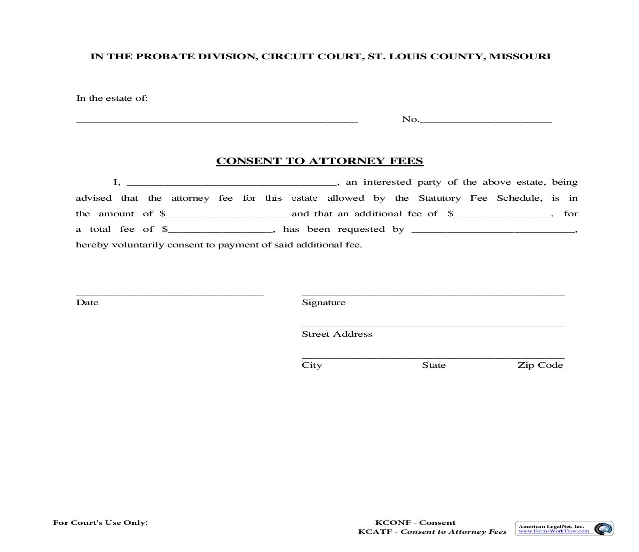 Consent To Attorney Fees | Pdf Fpdf Doc Docx | Missouri