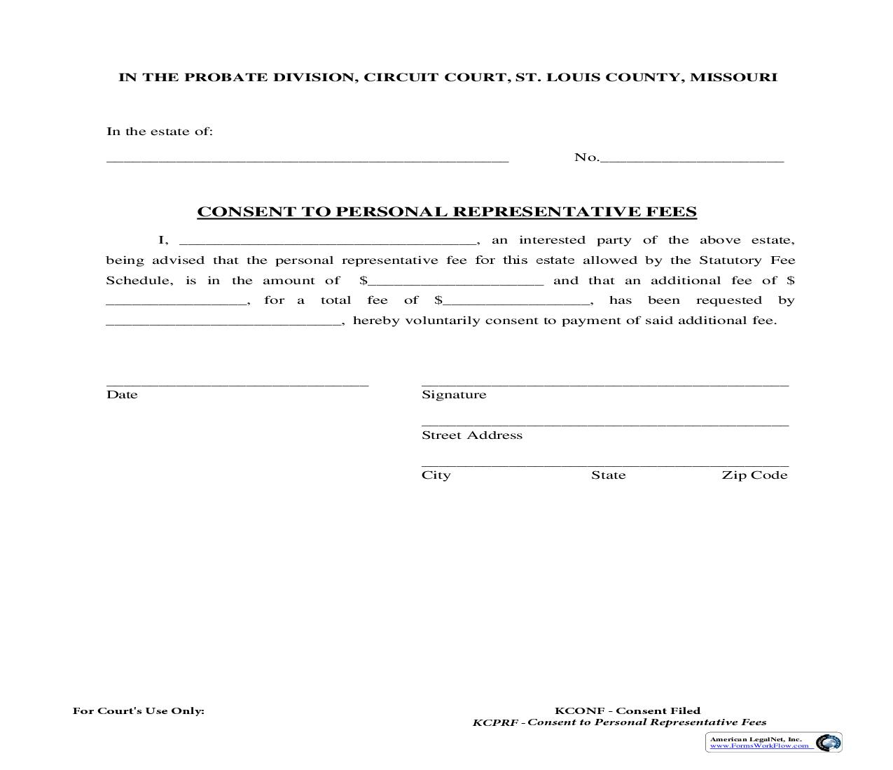 Consent To Personal Representative Fees | Pdf Fpdf Doc Docx | Missouri