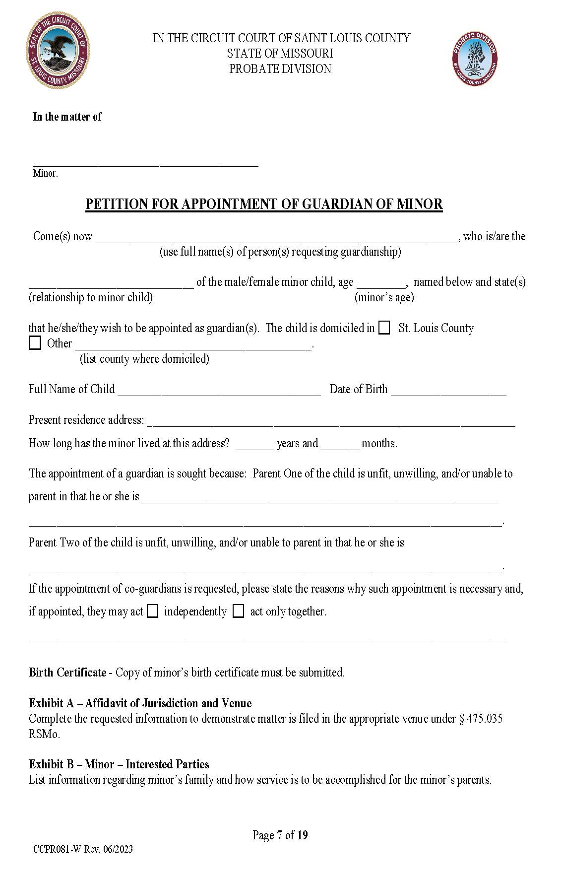 Guardianship Of Minor | Pdf Fpdf Docx | Missouri