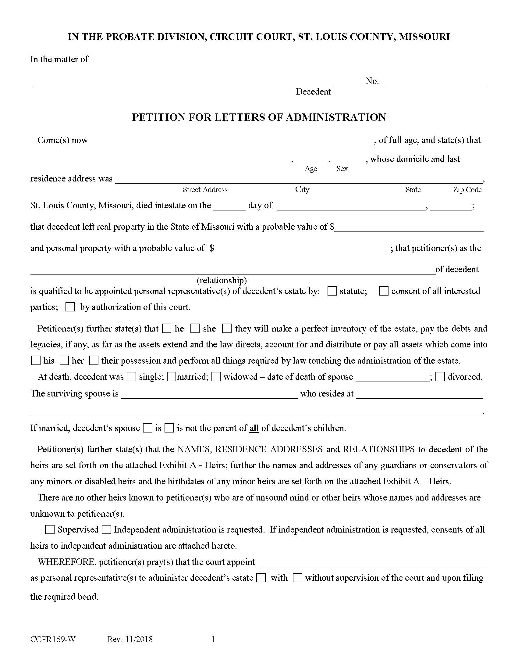 Petition For Letters Of Administration | Pdf Fpdf Docx | Missouri