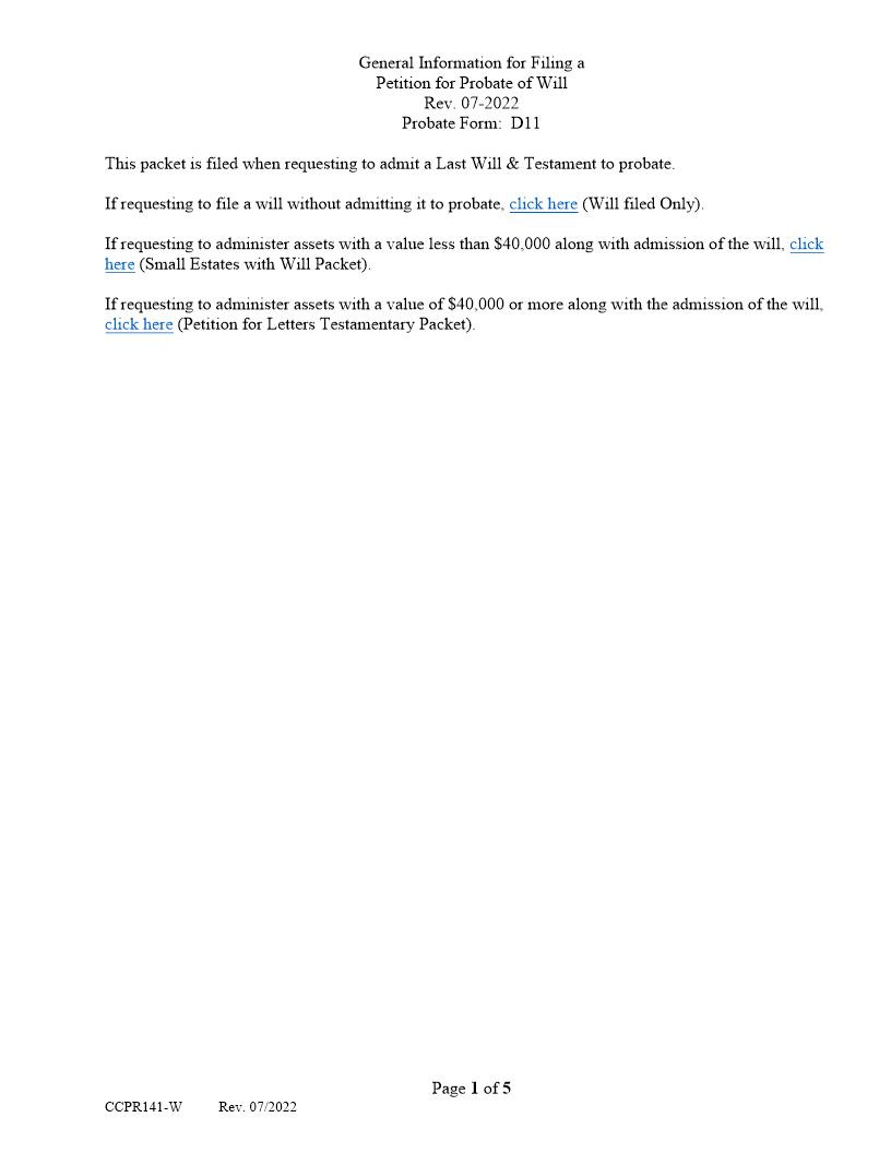 Petition For Probate Of Will {CCPR141-W} | Pdf Fpdf Docx | Missouri